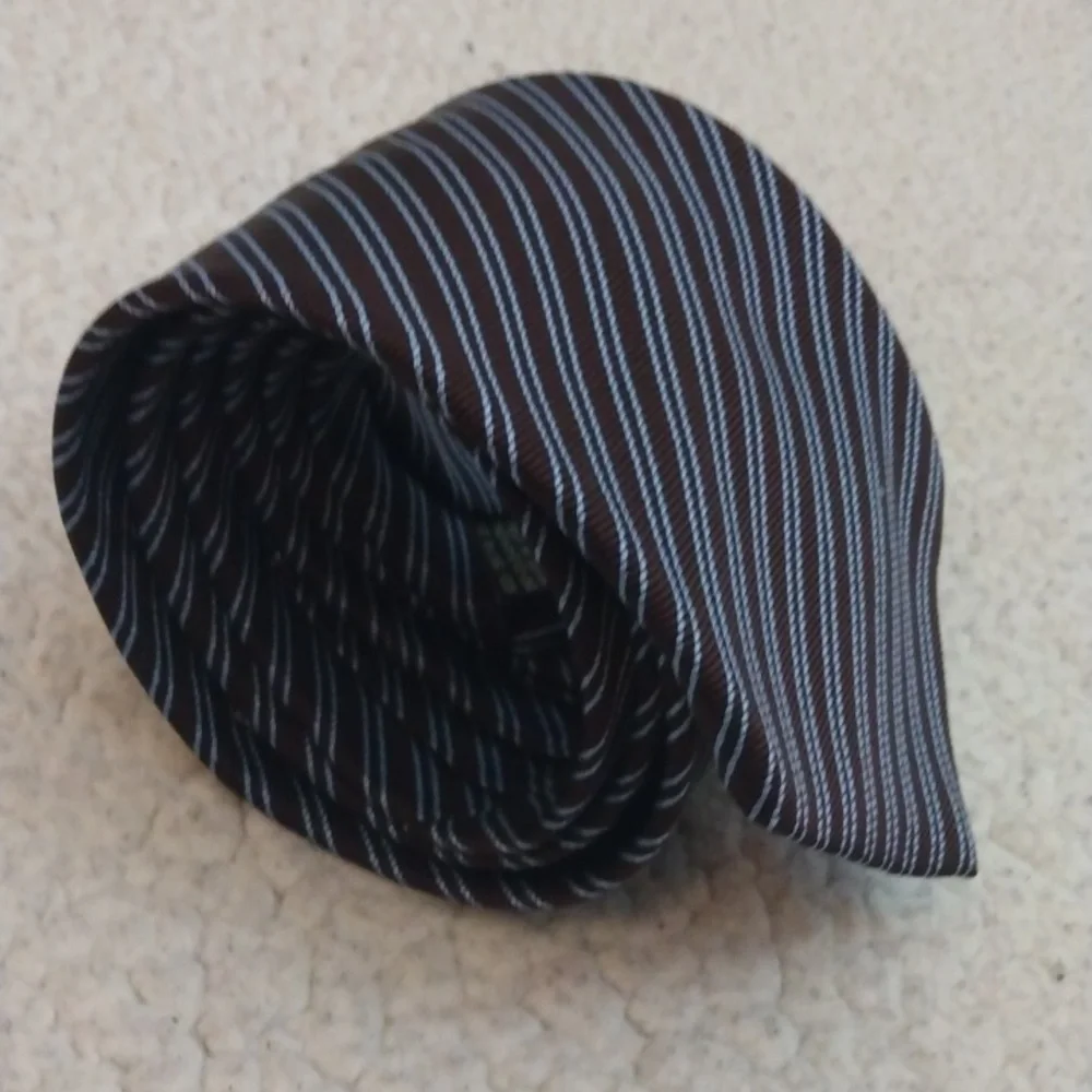Villa Ponti Brown/Light Blue Stripe Silk Tie (Made in Italy) - Picture 9 of 10